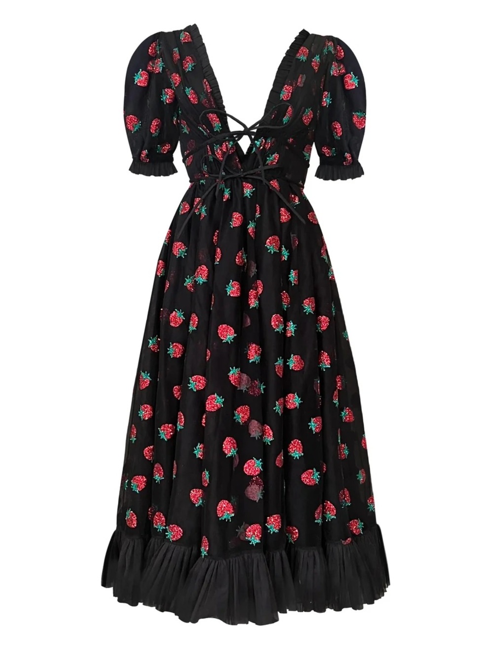 LIRIKA MATOSHI - STRAWBERRY MIDI DRESS - BLACK - size S